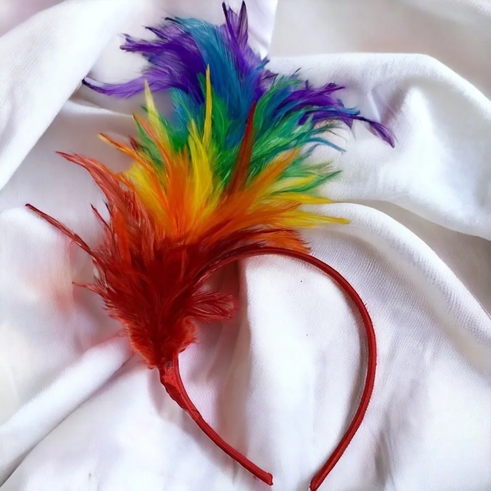 Brand New Vibrant Rainbow Feather Headband - 10.2